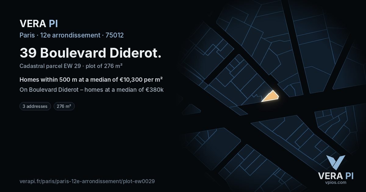 39 Boulevard Diderot, 12e arrondissement at night – the plot lit, the parcels around coloured by the prices near them