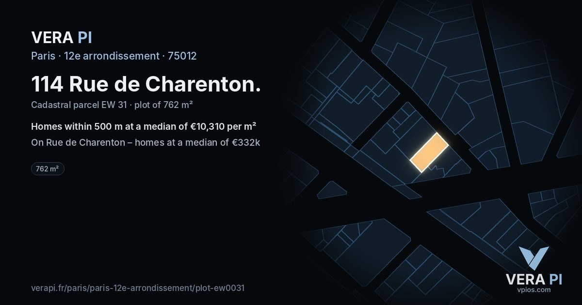 114 Rue de Charenton, 12e arrondissement at night – the plot lit, the parcels around coloured by the prices near them