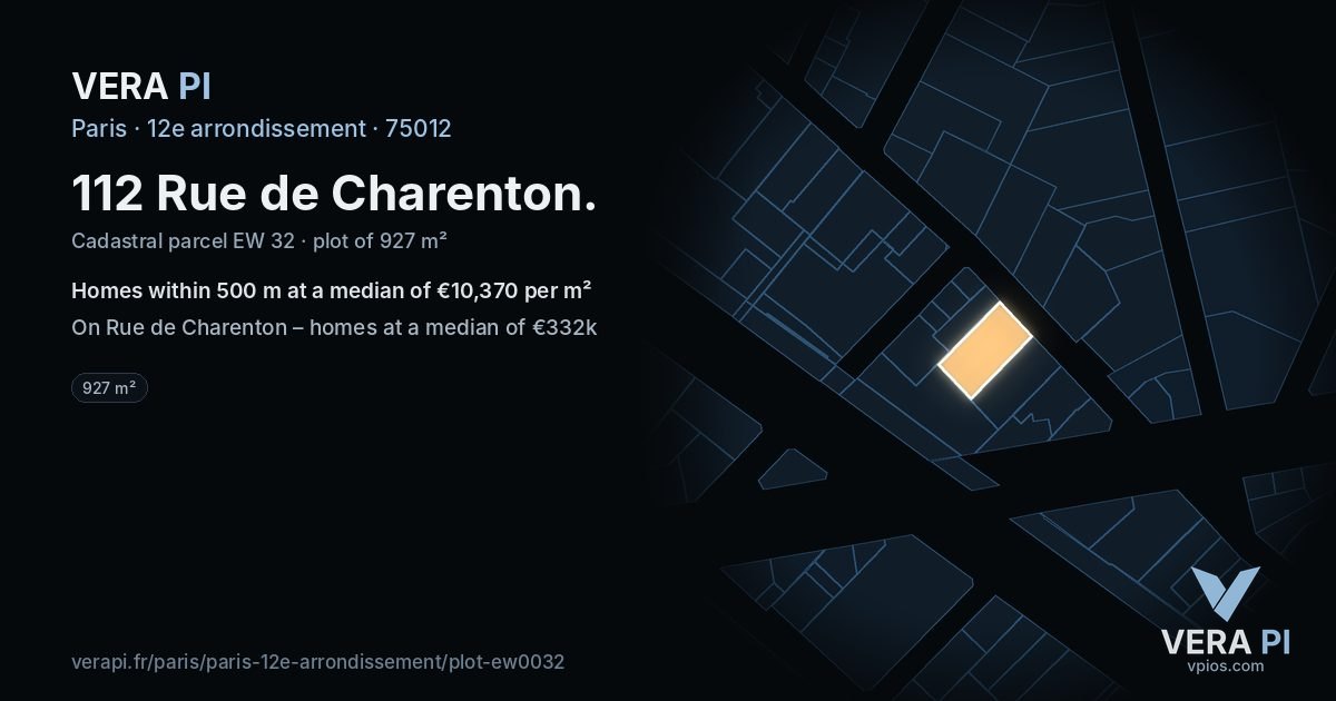 112 Rue de Charenton, 12e arrondissement at night – the plot lit, the parcels around coloured by the prices near them