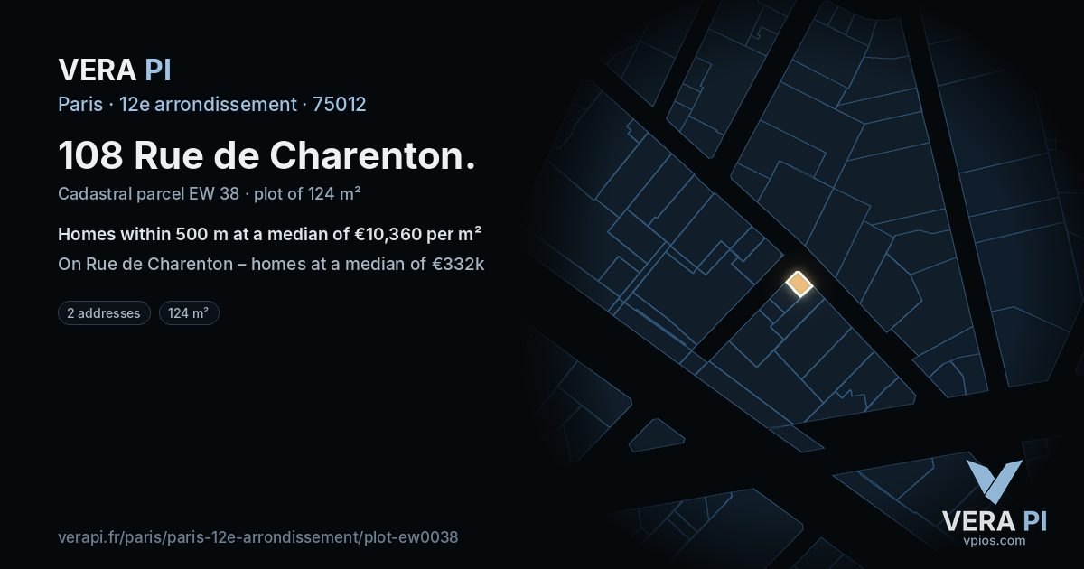 108 Rue de Charenton, 12e arrondissement at night – the plot lit, the parcels around coloured by the prices near them