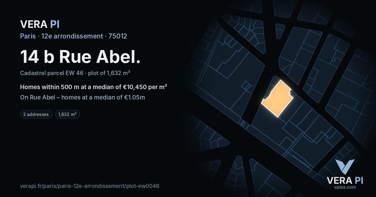 14 b Rue Abel, 12e arrondissement at night – the plot lit, the parcels around coloured by the prices near them