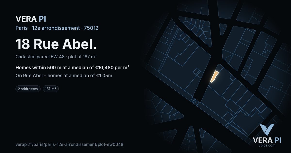 18 Rue Abel, 12e arrondissement at night – the plot lit, the parcels around coloured by the prices near them