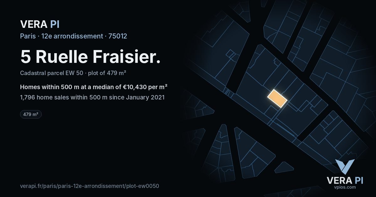 5 Ruelle Fraisier, 12e arrondissement at night – the plot lit, the parcels around coloured by the prices near them