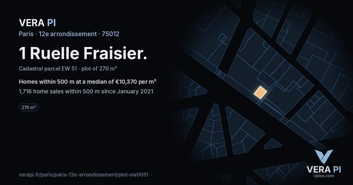 1 Ruelle Fraisier, 12e arrondissement at night – the plot lit, the parcels around coloured by the prices near them