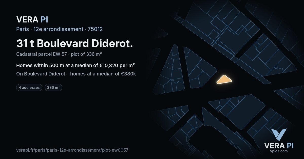 31 t Boulevard Diderot, 12e arrondissement at night – the plot lit, the parcels around coloured by the prices near them