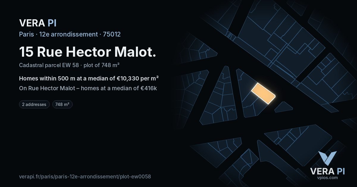 15 Rue Hector Malot, 12e arrondissement at night – the plot lit, the parcels around coloured by the prices near them