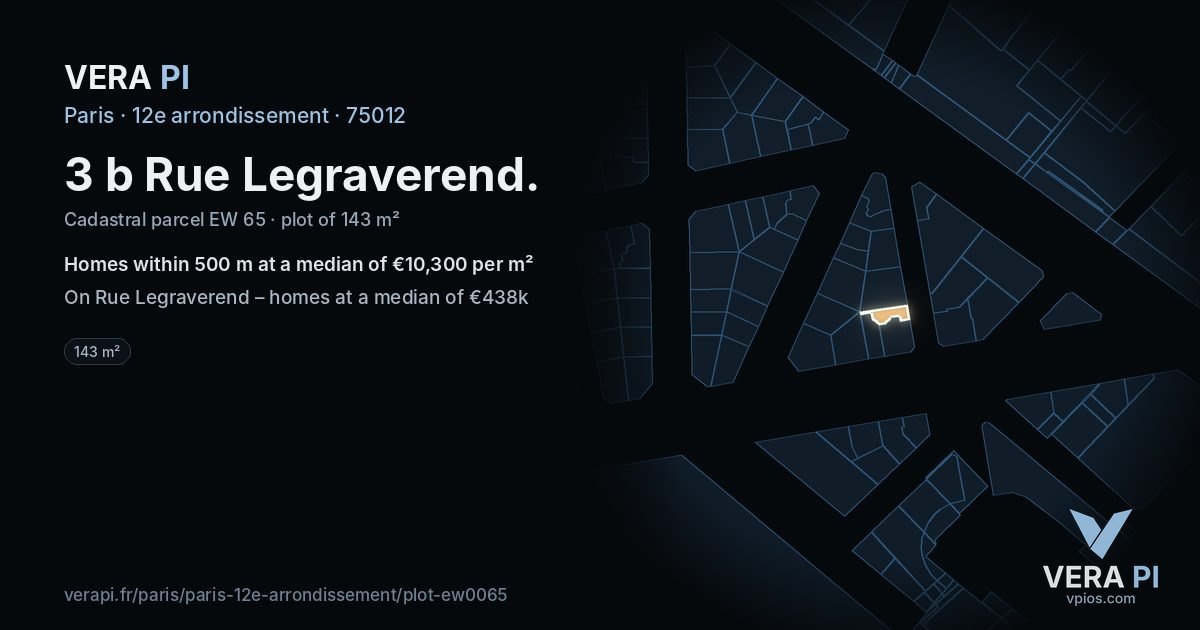 3 b Rue Legraverend, 12e arrondissement at night – the plot lit, the parcels around coloured by the prices near them