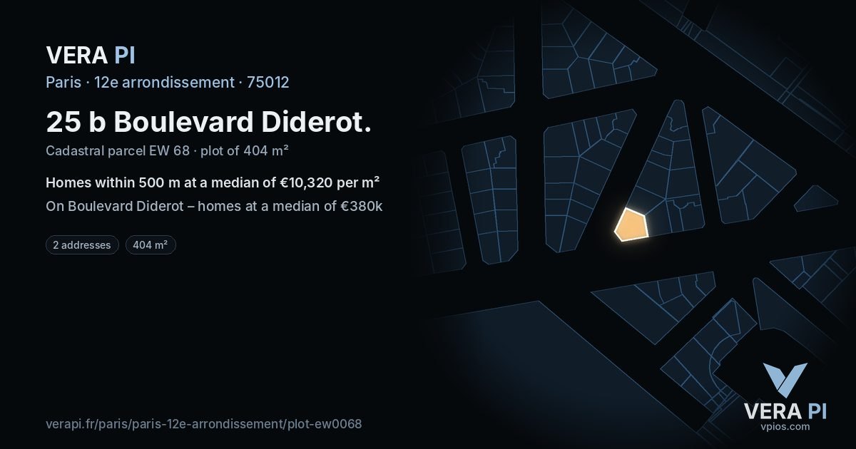25 b Boulevard Diderot, 12e arrondissement at night – the plot lit, the parcels around coloured by the prices near them