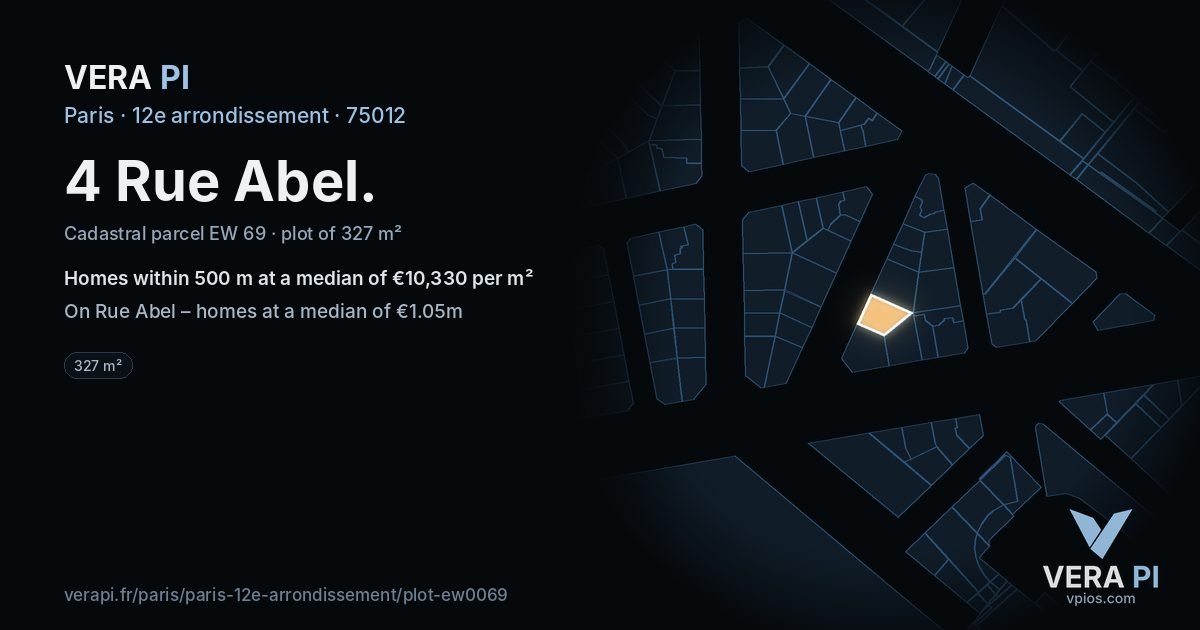 4 Rue Abel, 12e arrondissement at night – the plot lit, the parcels around coloured by the prices near them