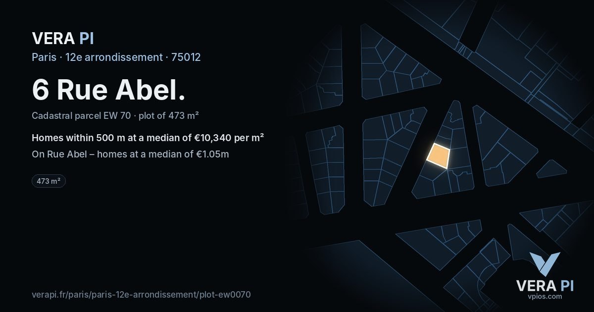 6 Rue Abel, 12e arrondissement at night – the plot lit, the parcels around coloured by the prices near them