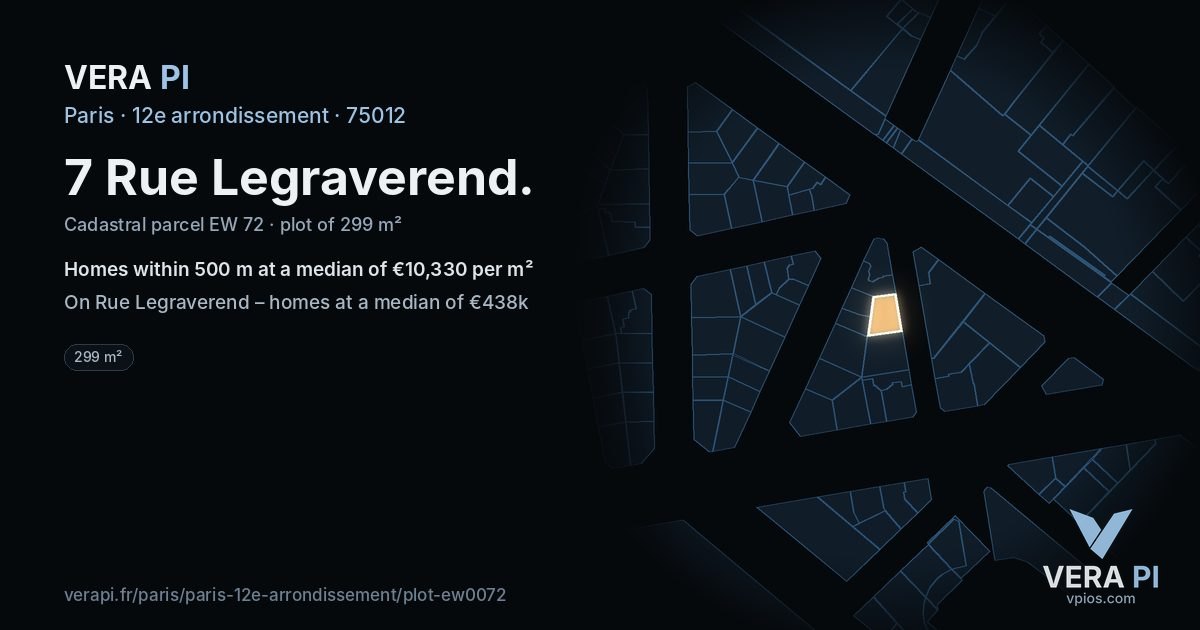 7 Rue Legraverend, 12e arrondissement at night – the plot lit, the parcels around coloured by the prices near them