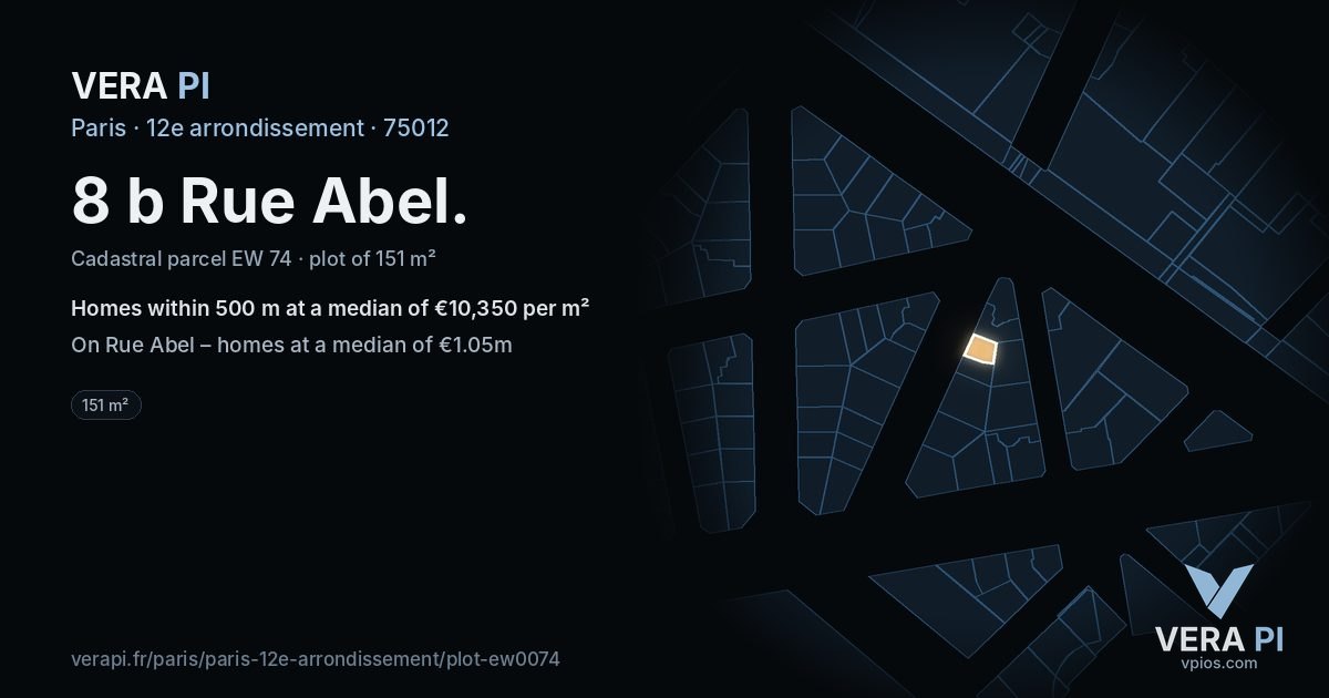 8 b Rue Abel, 12e arrondissement at night – the plot lit, the parcels around coloured by the prices near them