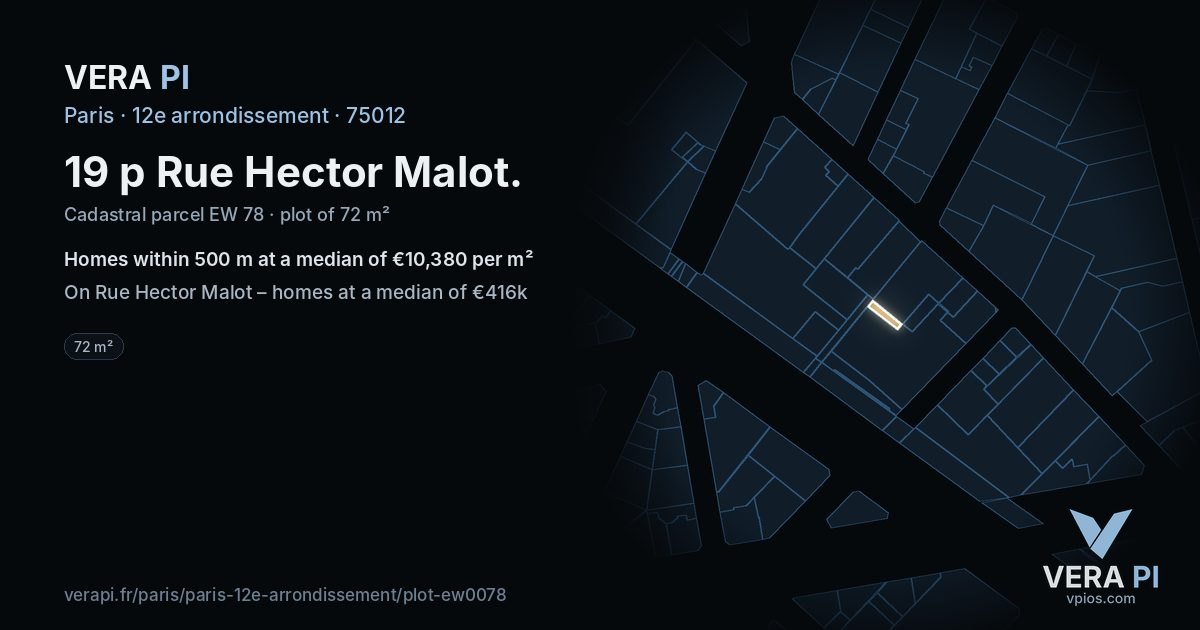 19 p Rue Hector Malot, 12e arrondissement at night – the plot lit, the parcels around coloured by the prices near them
