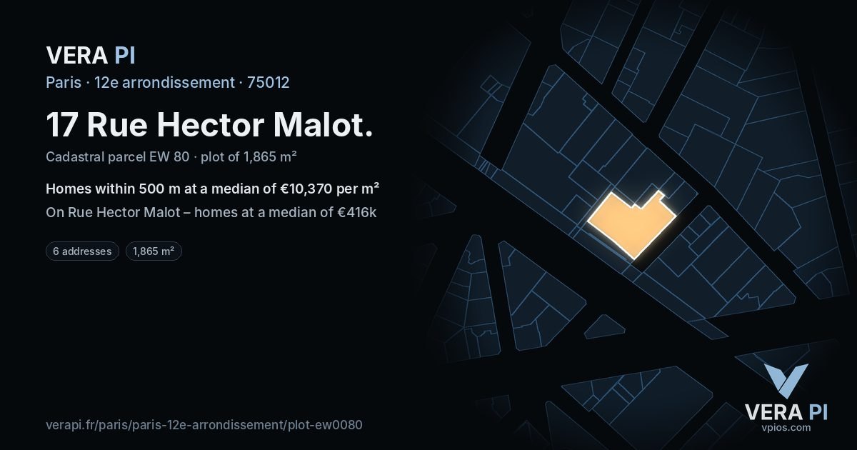 17 Rue Hector Malot, 12e arrondissement at night – the plot lit, the parcels around coloured by the prices near them