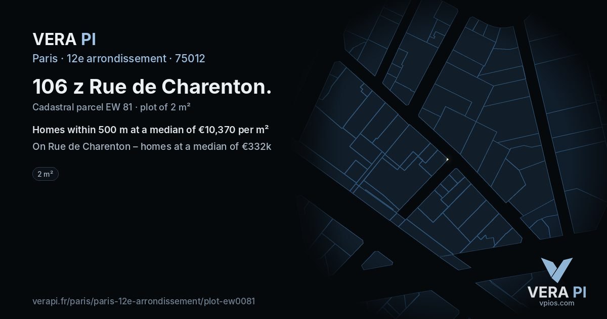 106 z Rue de Charenton, 12e arrondissement at night – the plot lit, the parcels around coloured by the prices near them