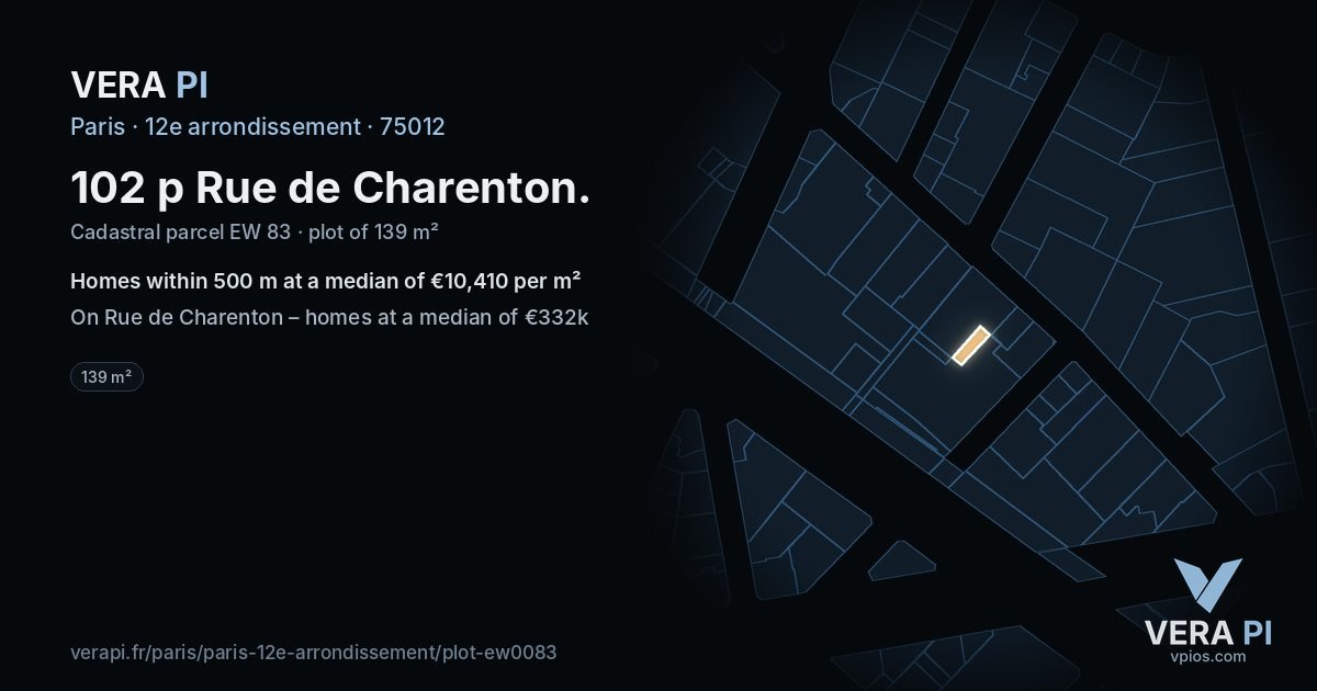 102 p Rue de Charenton, 12e arrondissement at night – the plot lit, the parcels around coloured by the prices near them