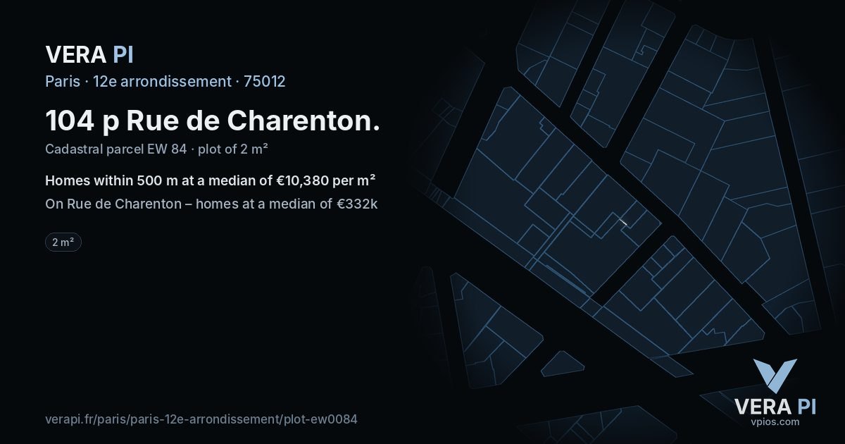 104 p Rue de Charenton, 12e arrondissement at night – the plot lit, the parcels around coloured by the prices near them