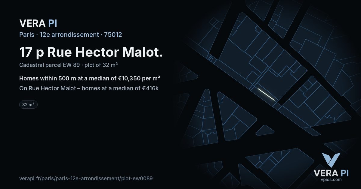 17 p Rue Hector Malot, 12e arrondissement at night – the plot lit, the parcels around coloured by the prices near them