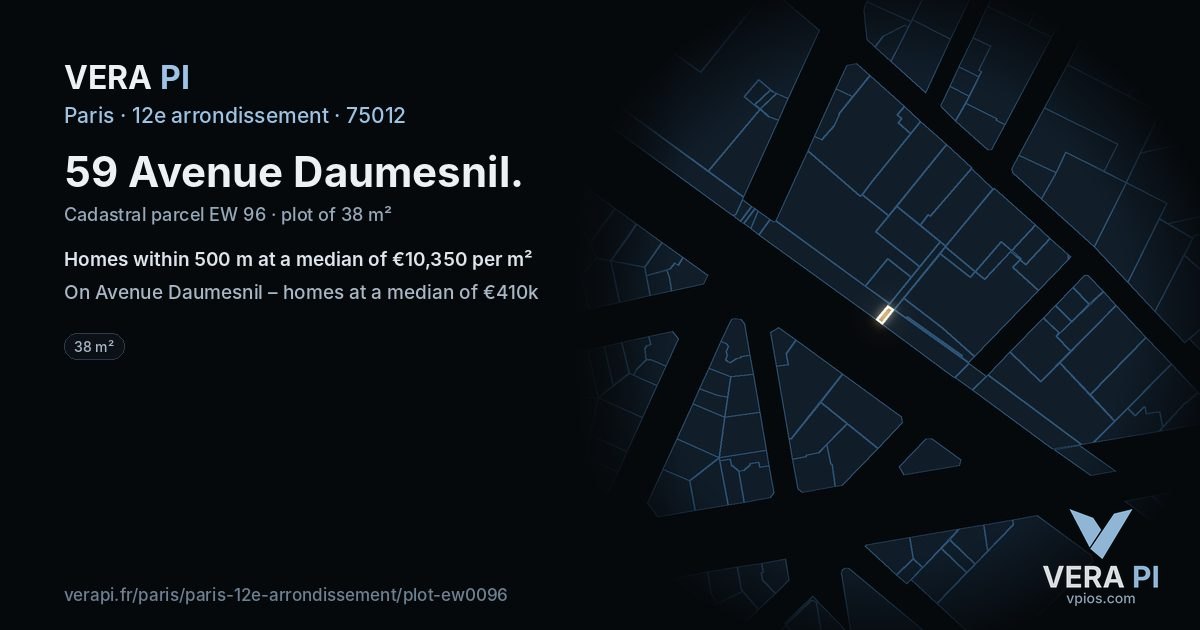 59 Avenue Daumesnil, 12e arrondissement at night – the plot lit, the parcels around coloured by the prices near them