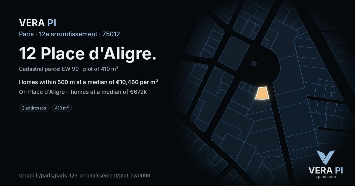 12 Place d'Aligre, 12e arrondissement at night – the plot lit, the parcels around coloured by the prices near them
