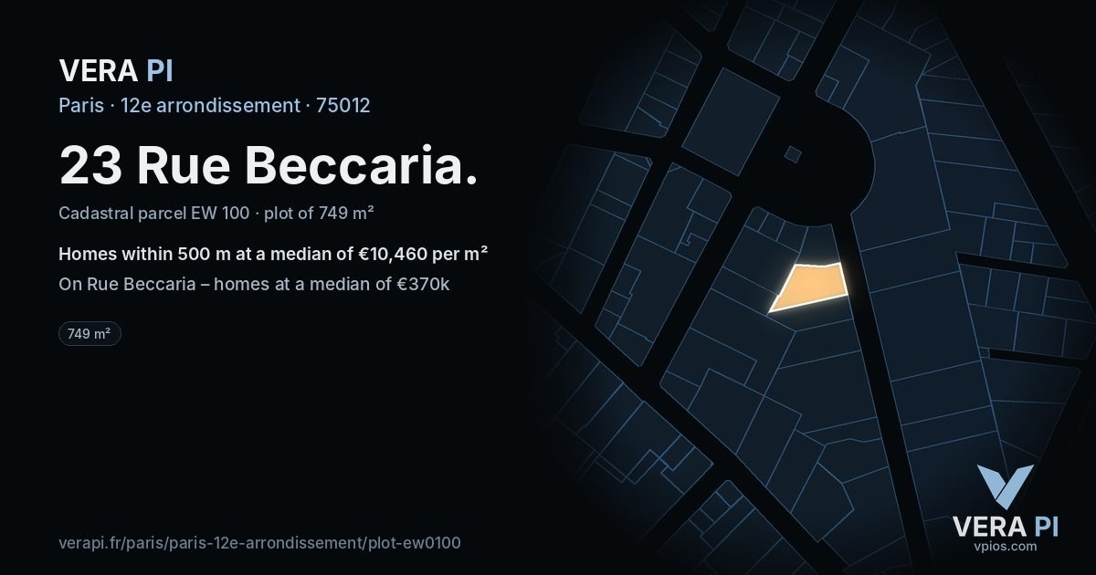 23 Rue Beccaria, 12e arrondissement at night – the plot lit, the parcels around coloured by the prices near them