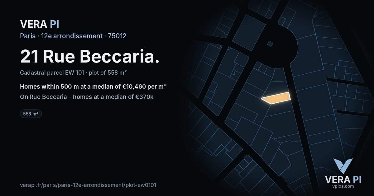 21 Rue Beccaria, 12e arrondissement at night – the plot lit, the parcels around coloured by the prices near them