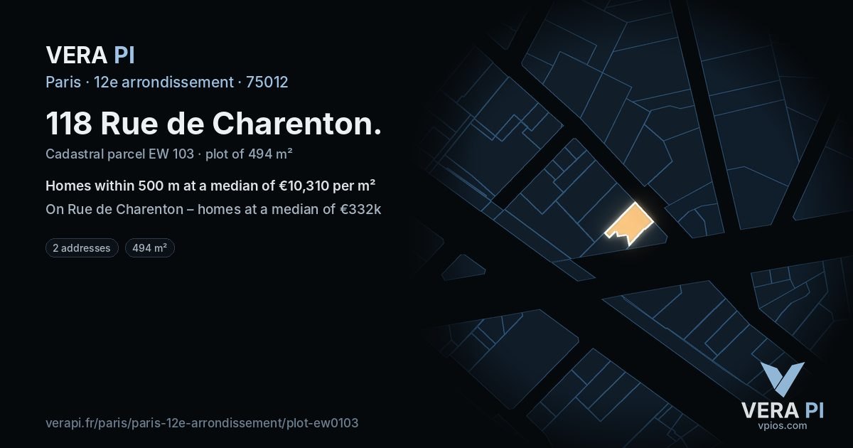 118 Rue de Charenton, 12e arrondissement at night – the plot lit, the parcels around coloured by the prices near them