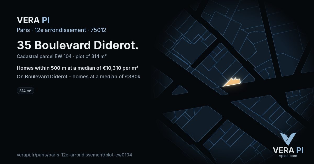 35 Boulevard Diderot, 12e arrondissement at night – the plot lit, the parcels around coloured by the prices near them
