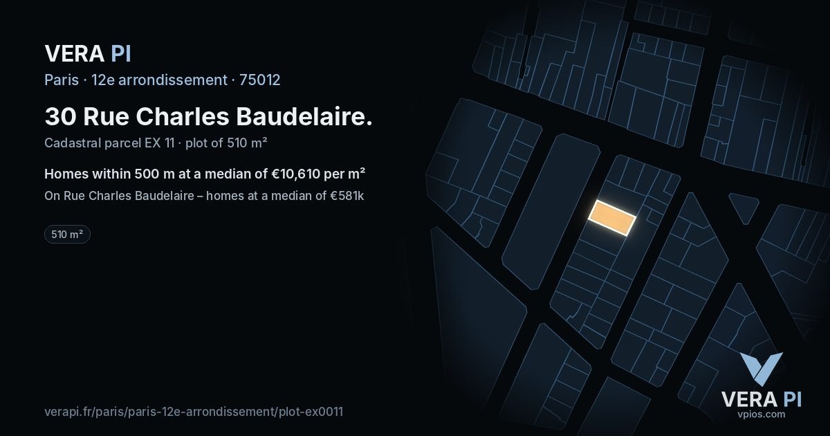 30 Rue Charles Baudelaire, 12e arrondissement at night – the plot lit, the parcels around coloured by the prices near them