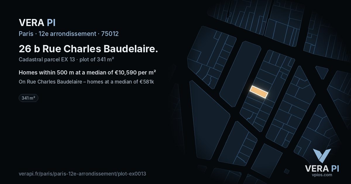 26 b Rue Charles Baudelaire, 12e arrondissement at night – the plot lit, the parcels around coloured by the prices near them