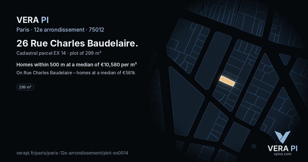 26 Rue Charles Baudelaire, 12e arrondissement at night – the plot lit, the parcels around coloured by the prices near them