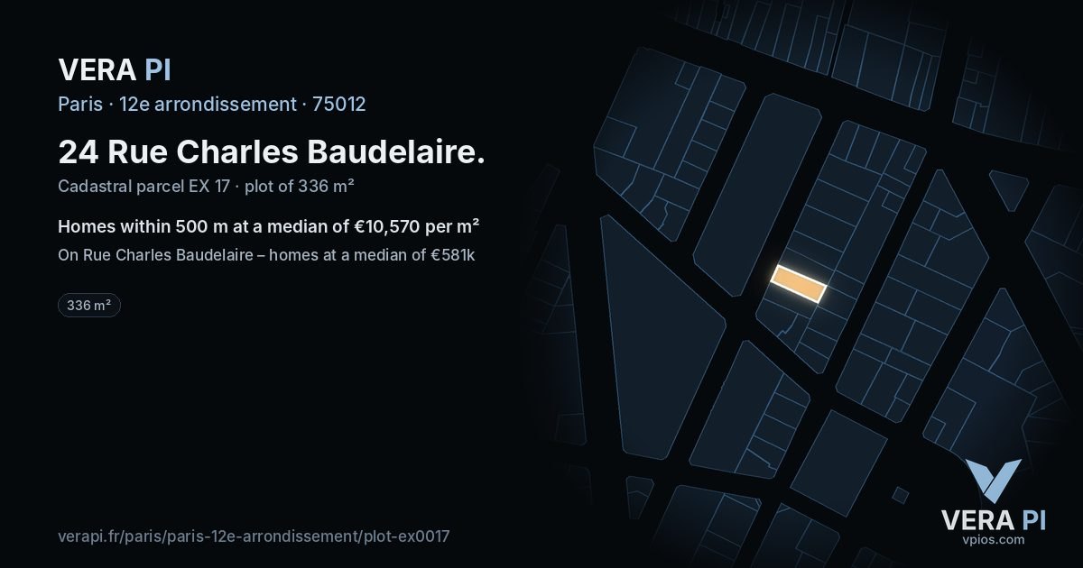 24 Rue Charles Baudelaire, 12e arrondissement at night – the plot lit, the parcels around coloured by the prices near them