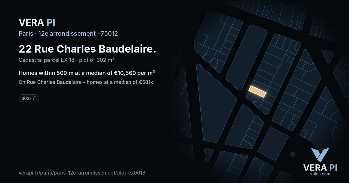 22 Rue Charles Baudelaire, 12e arrondissement at night – the plot lit, the parcels around coloured by the prices near them