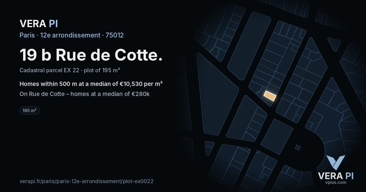 19 b Rue de Cotte, 12e arrondissement at night – the plot lit, the parcels around coloured by the prices near them