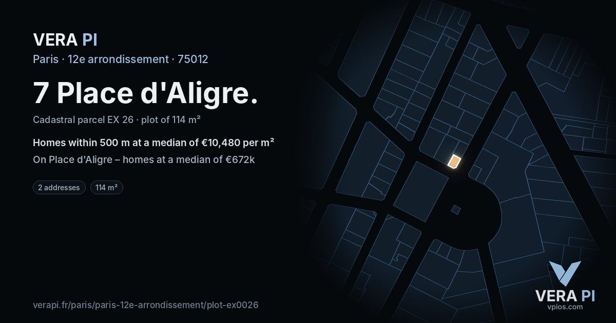 7 Place d'Aligre, 12e arrondissement at night – the plot lit, the parcels around coloured by the prices near them