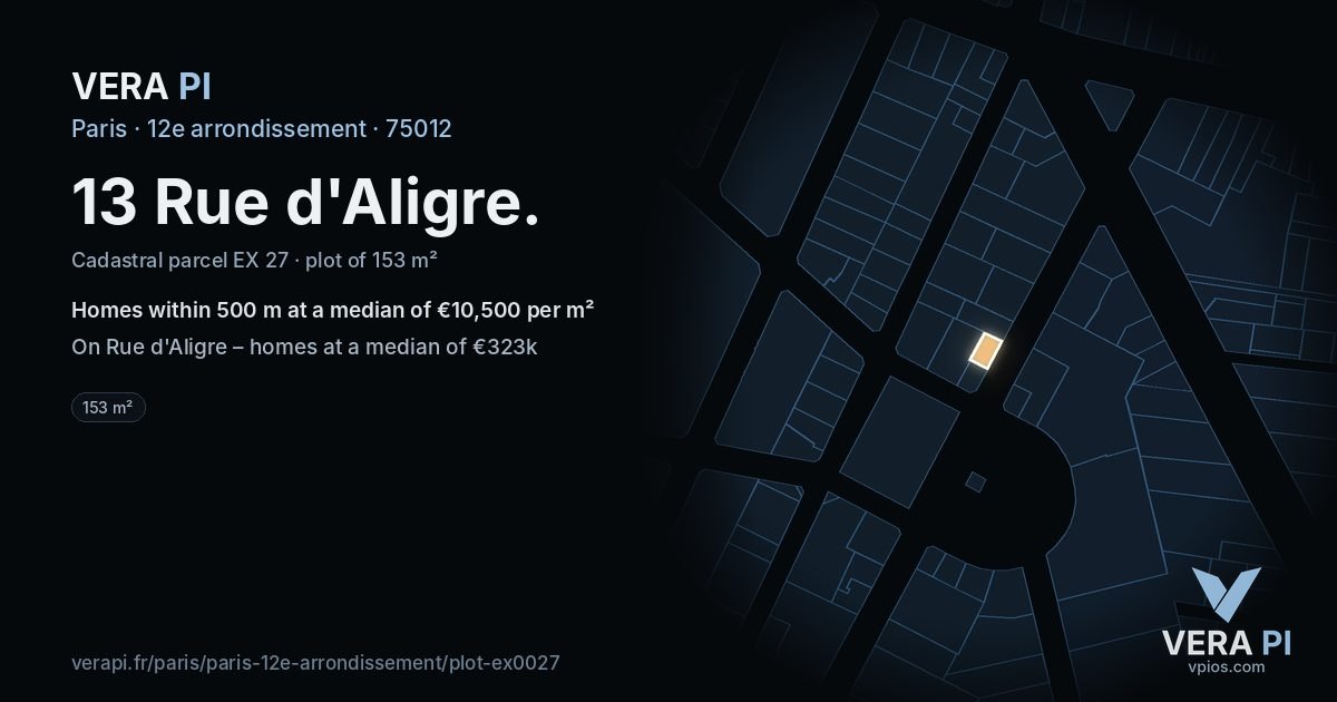 13 Rue d'Aligre, 12e arrondissement at night – the plot lit, the parcels around coloured by the prices near them