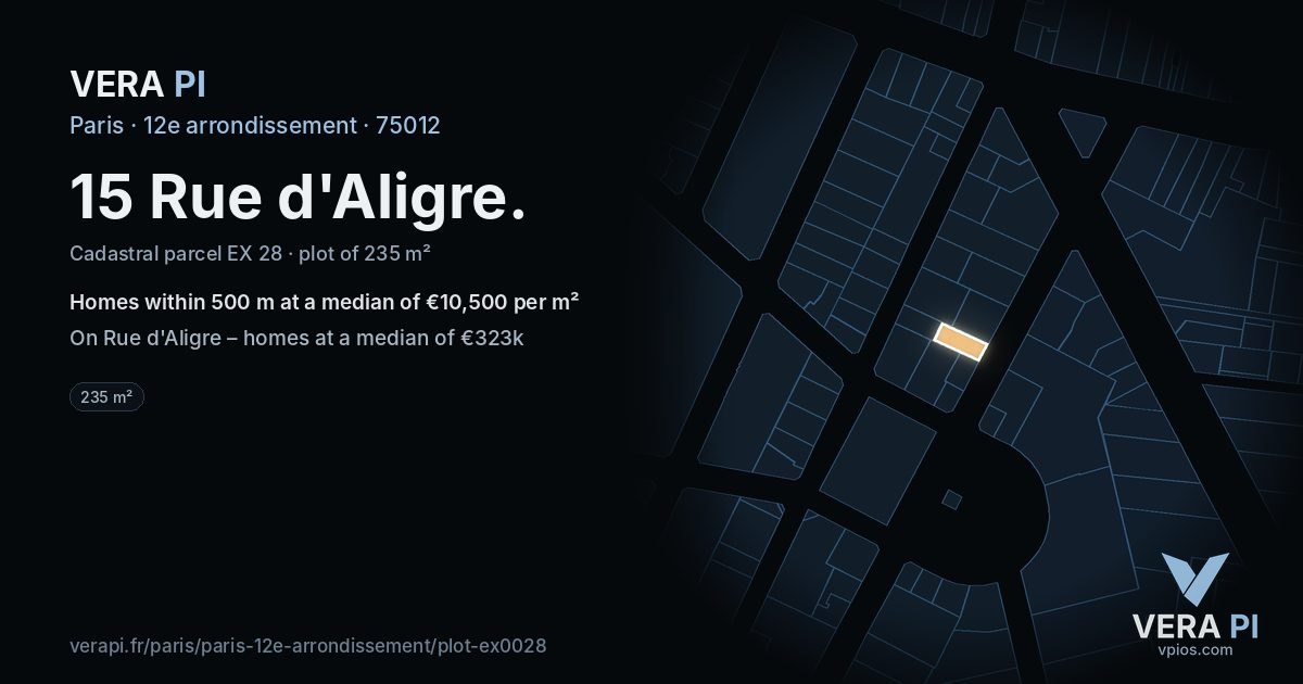 15 Rue d'Aligre, 12e arrondissement at night – the plot lit, the parcels around coloured by the prices near them