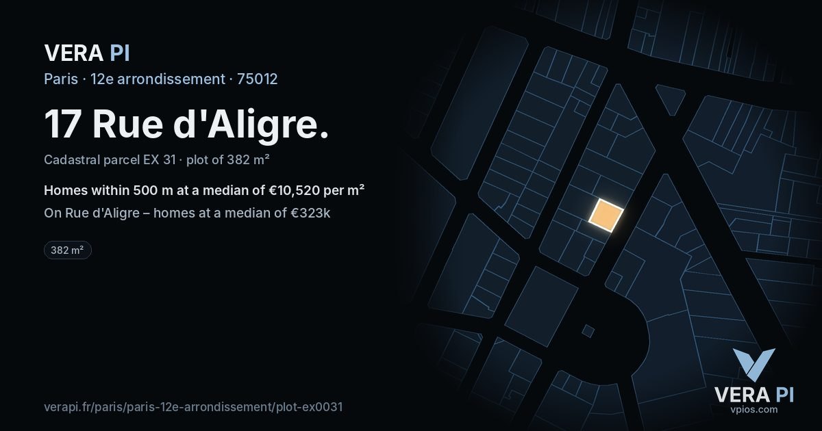 17 Rue d'Aligre, 12e arrondissement at night – the plot lit, the parcels around coloured by the prices near them