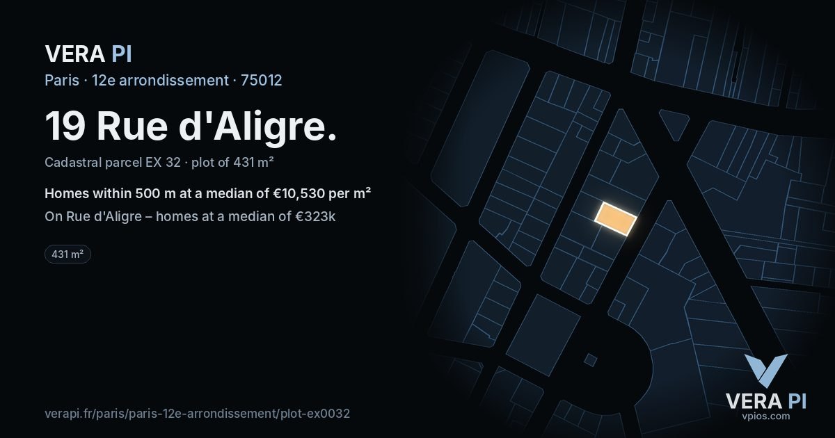 19 Rue d'Aligre, 12e arrondissement at night – the plot lit, the parcels around coloured by the prices near them