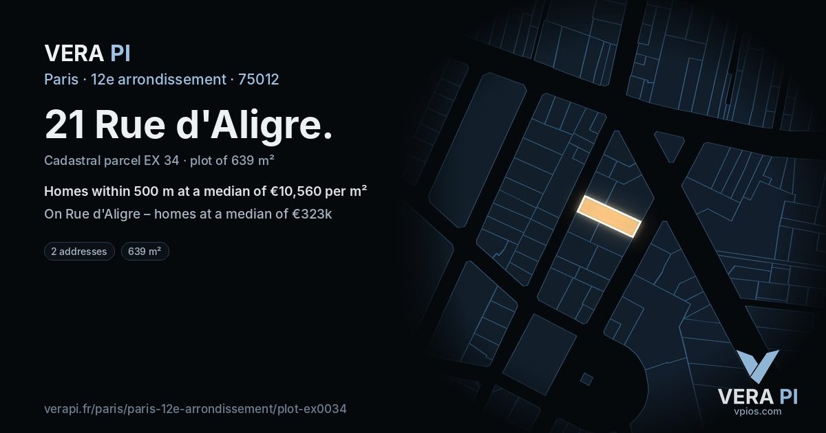 21 Rue d'Aligre, 12e arrondissement at night – the plot lit, the parcels around coloured by the prices near them