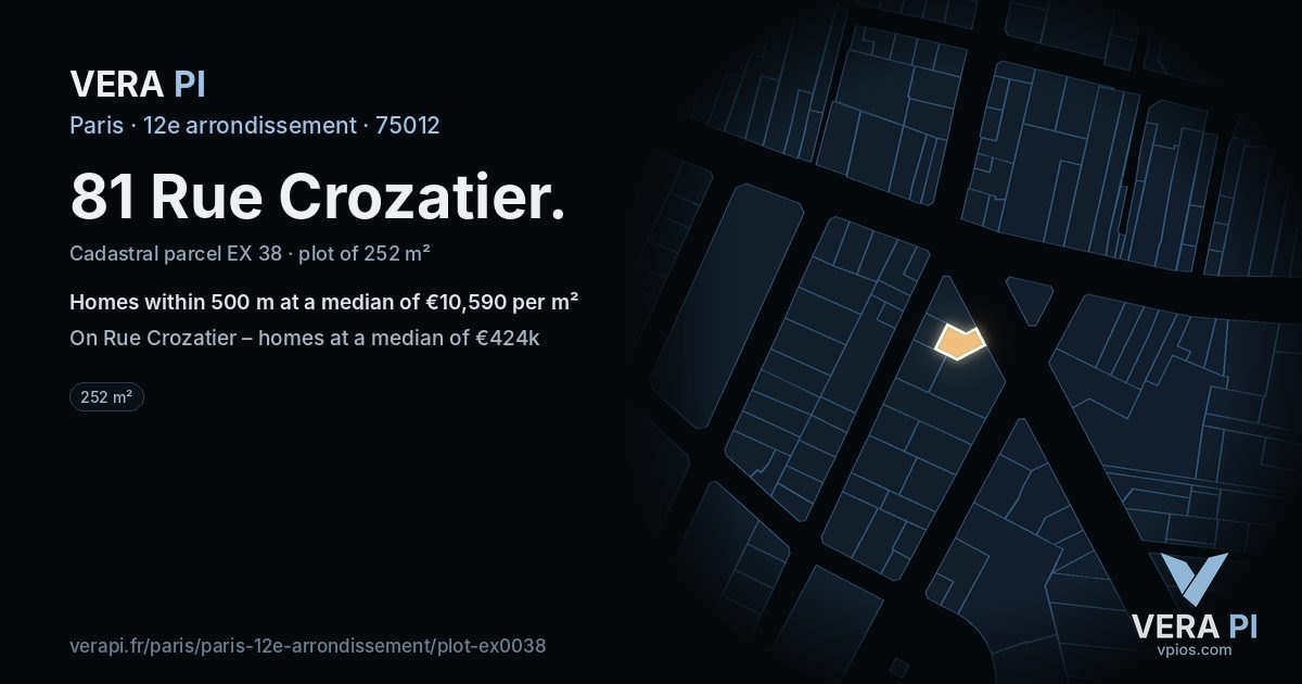 81 Rue Crozatier, 12e arrondissement at night – the plot lit, the parcels around coloured by the prices near them