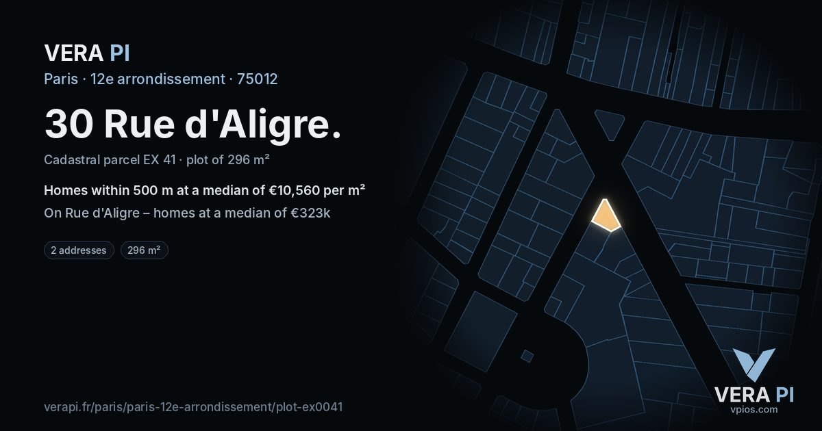 30 Rue d'Aligre, 12e arrondissement at night – the plot lit, the parcels around coloured by the prices near them