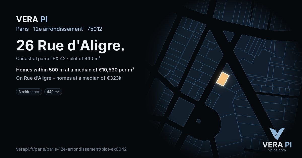 26 Rue d'Aligre, 12e arrondissement at night – the plot lit, the parcels around coloured by the prices near them