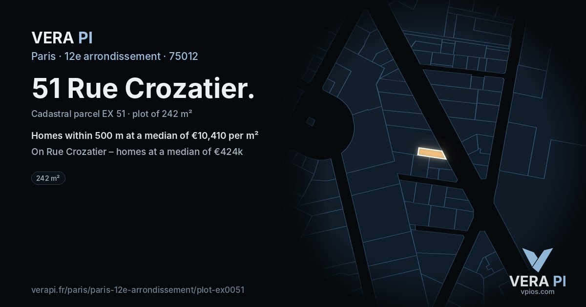 51 Rue Crozatier, 12e arrondissement at night – the plot lit, the parcels around coloured by the prices near them