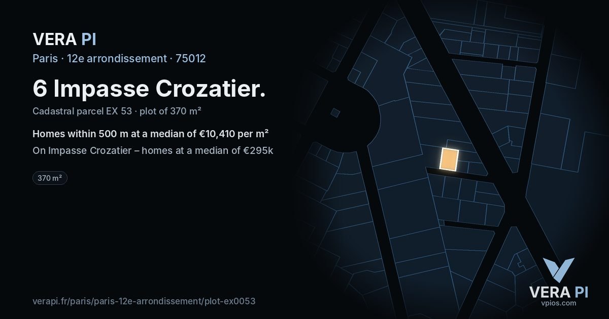 6 Impasse Crozatier, 12e arrondissement at night – the plot lit, the parcels around coloured by the prices near them