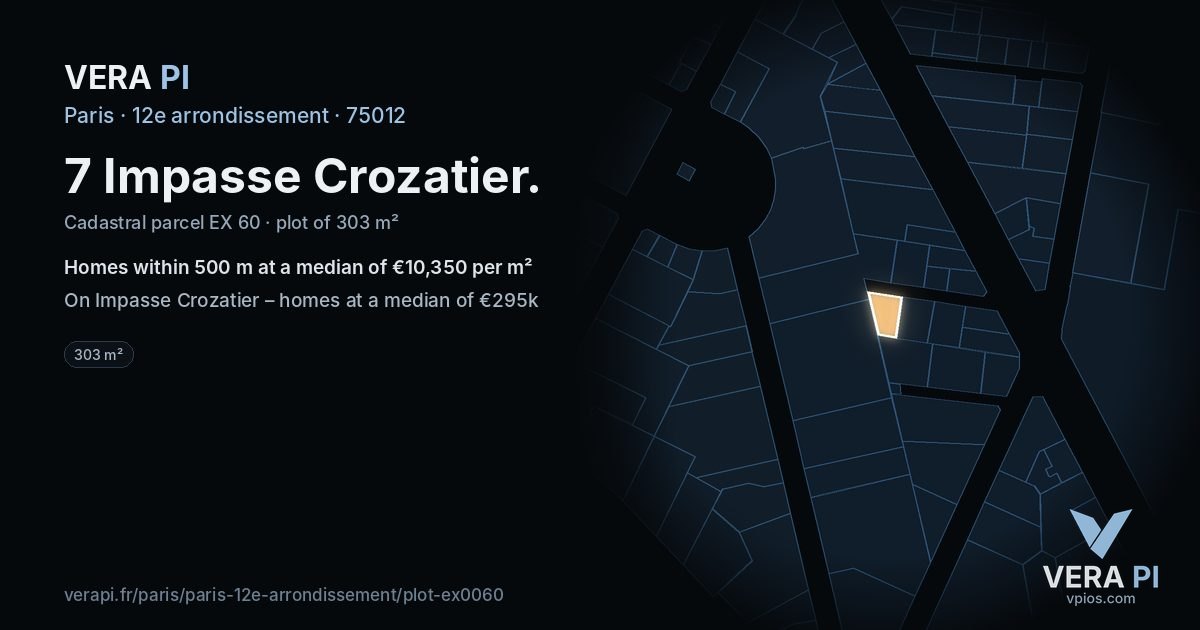 7 Impasse Crozatier, 12e arrondissement at night – the plot lit, the parcels around coloured by the prices near them