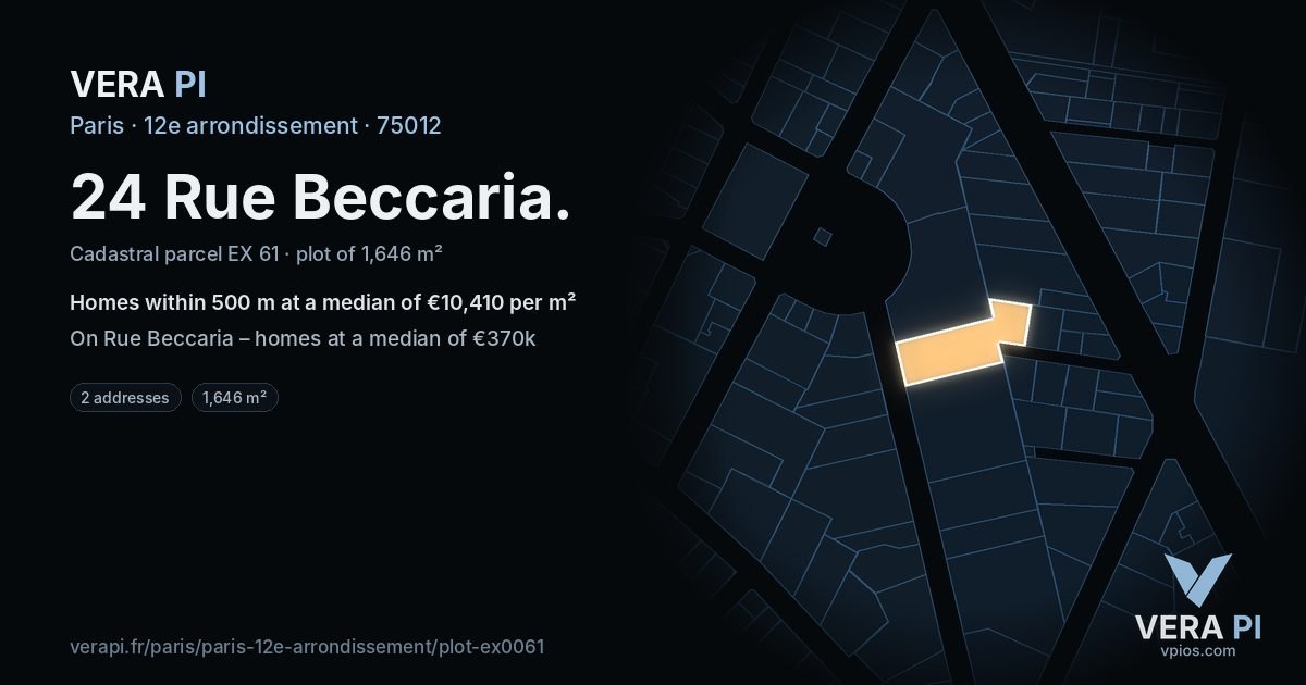 24 Rue Beccaria, 12e arrondissement at night – the plot lit, the parcels around coloured by the prices near them