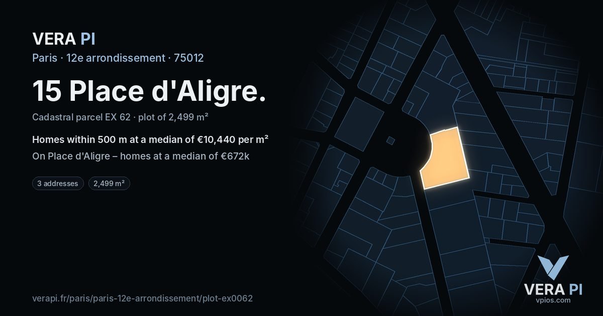 15 Place d'Aligre, 12e arrondissement at night – the plot lit, the parcels around coloured by the prices near them
