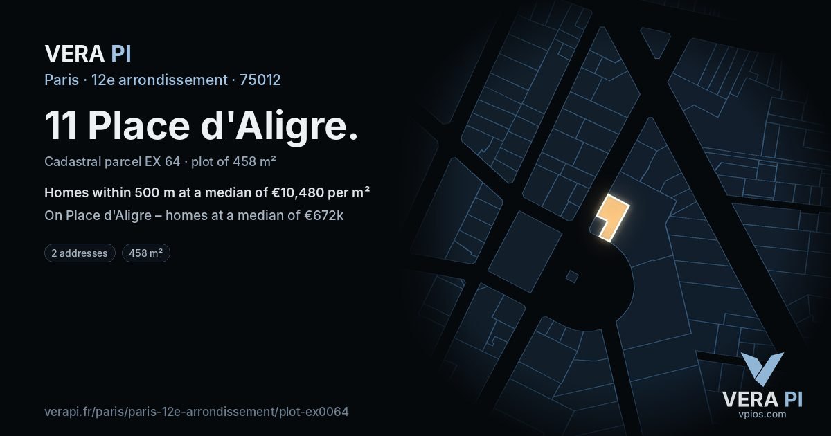 11 Place d'Aligre, 12e arrondissement at night – the plot lit, the parcels around coloured by the prices near them