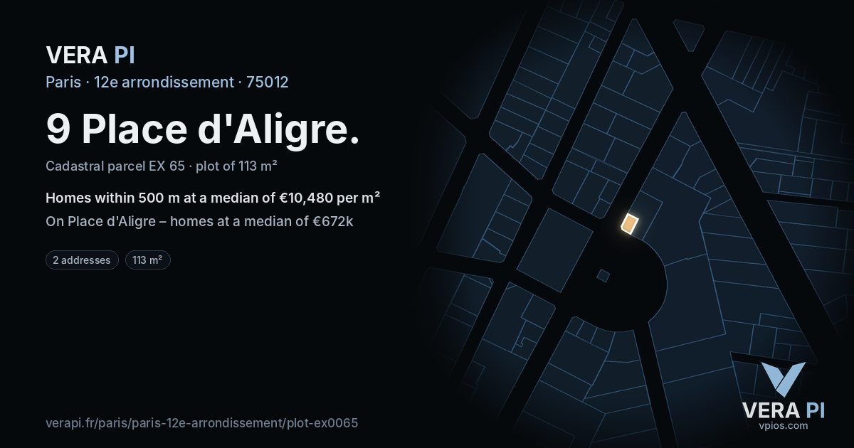 9 Place d'Aligre, 12e arrondissement at night – the plot lit, the parcels around coloured by the prices near them